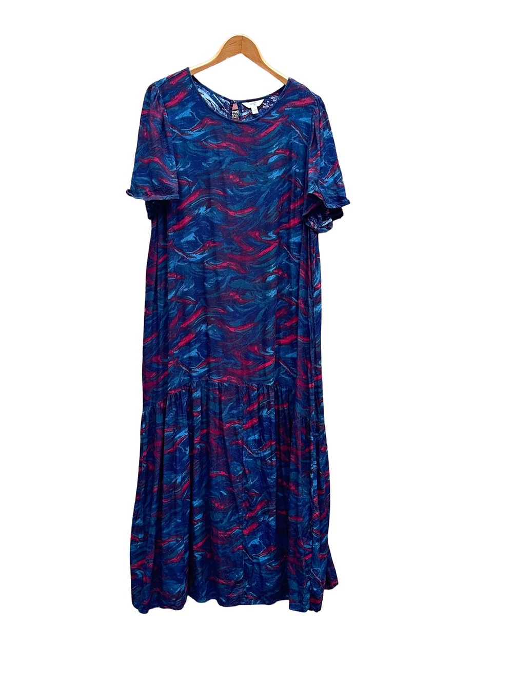 Terra & Sky Drop Waist Maxi Dress Deep Watercolor Jeweltone Abstract 1X 16W 18W